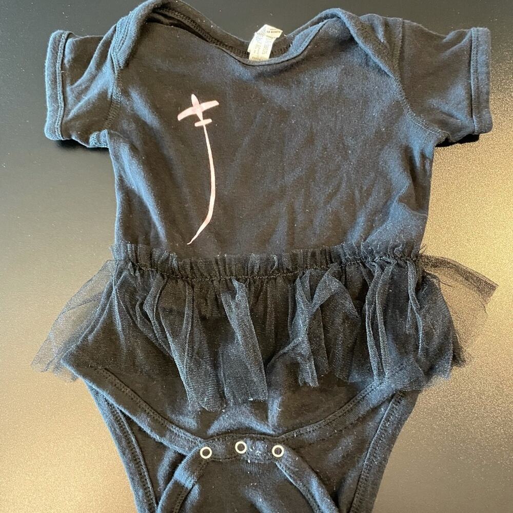 Black Onesie with Pink Airplane and Black Ruffle Size 18 months